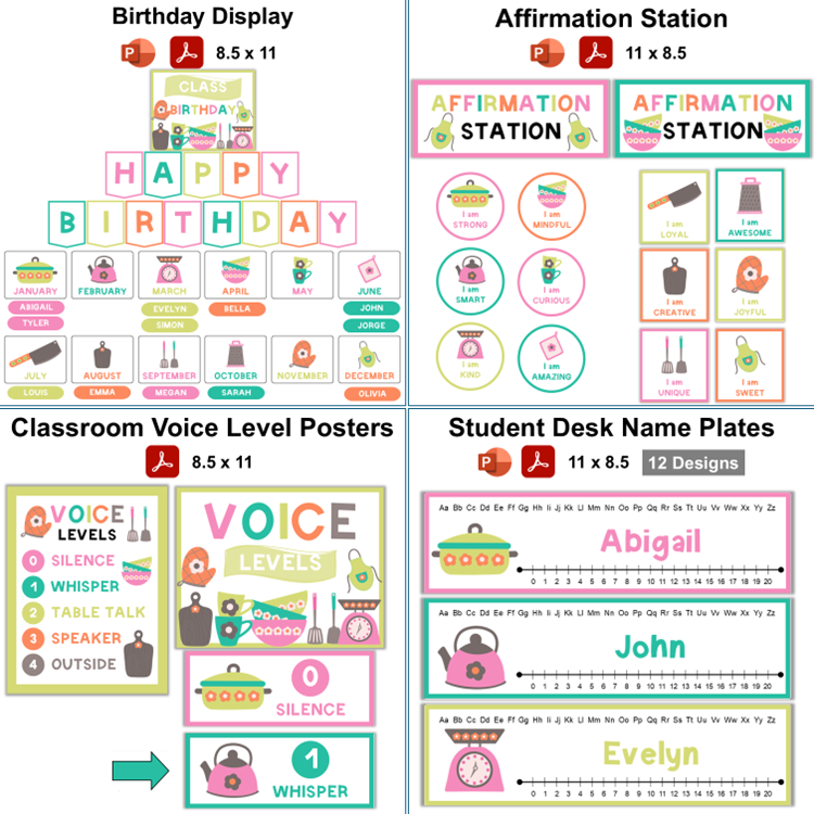 Classroom Decor Bundle - Kitchen Utensils | Editable