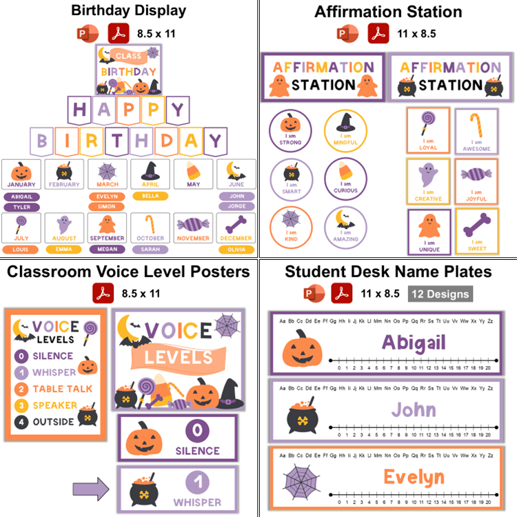 Classroom Decor Bundle - Purple Halloween | Editable