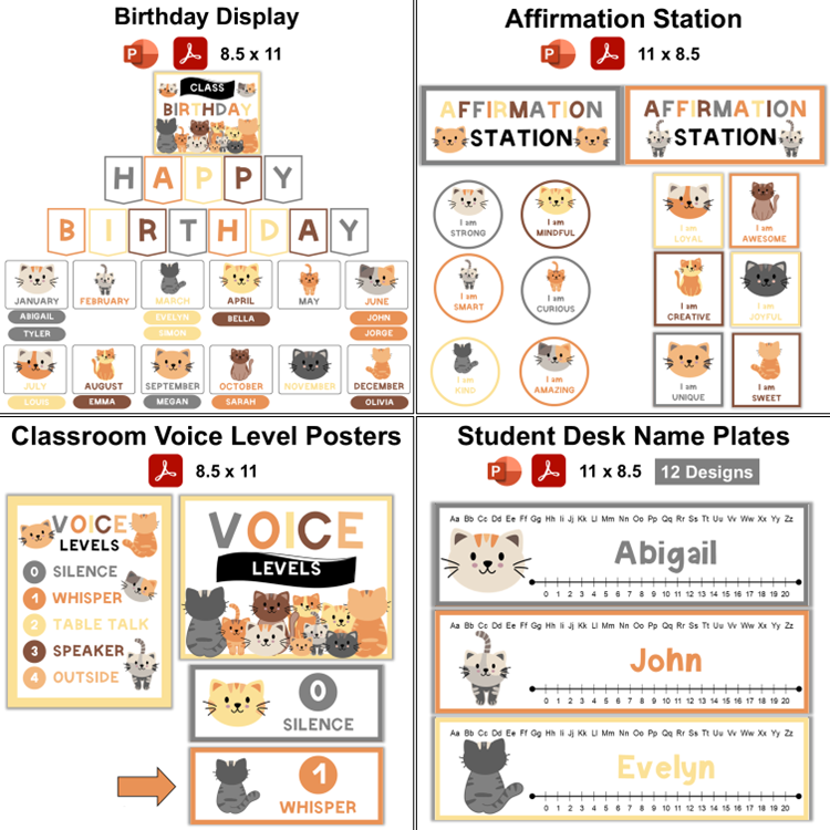 Classroom Decor Bundle - Little Cat | Editable