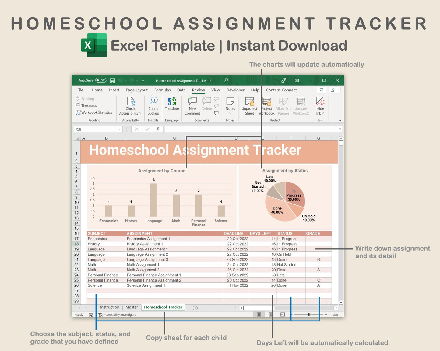 Excel - Homeschool Assignment Tracker - Neutral