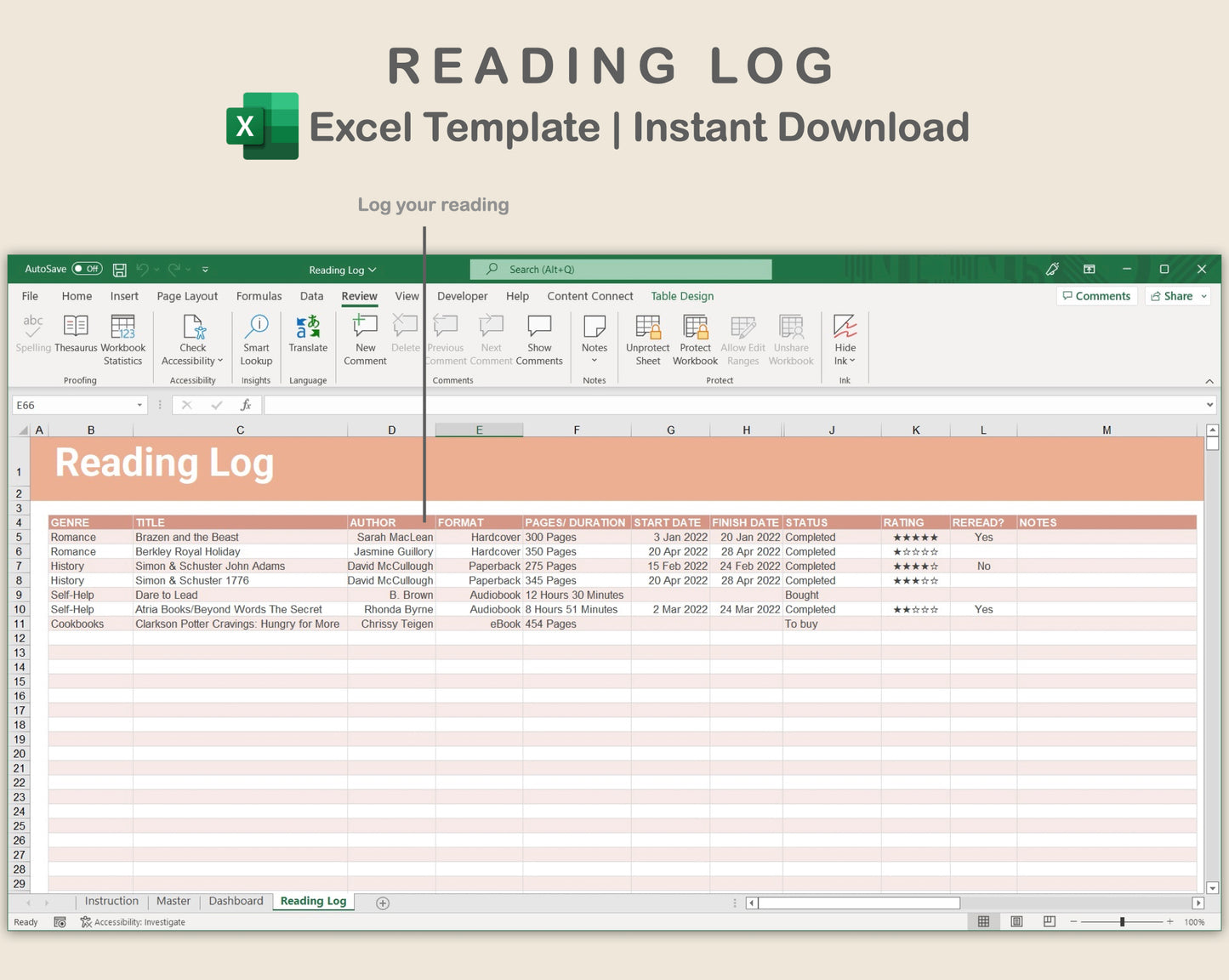 Excel - Reading Log - Neutral