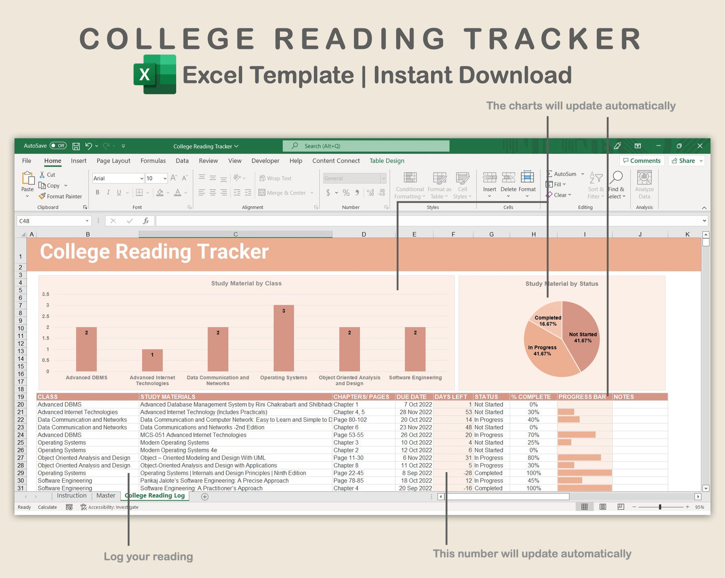 Excel - College Reading Tracker - Neutral