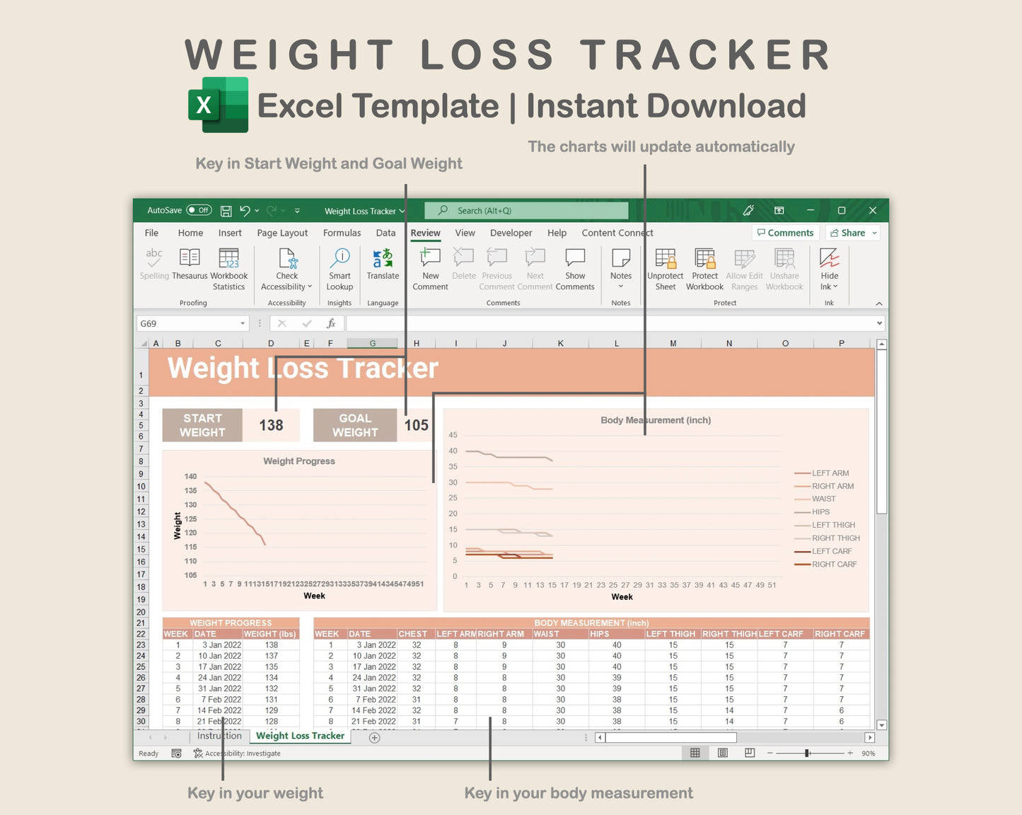 Excel - Weight Loss Tracker - Neutral