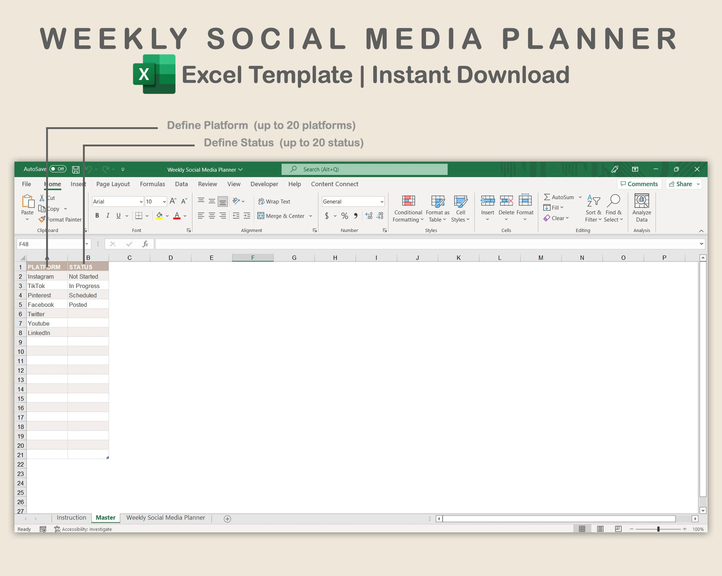 Excel - Weekly Social Media Planner - Neutral