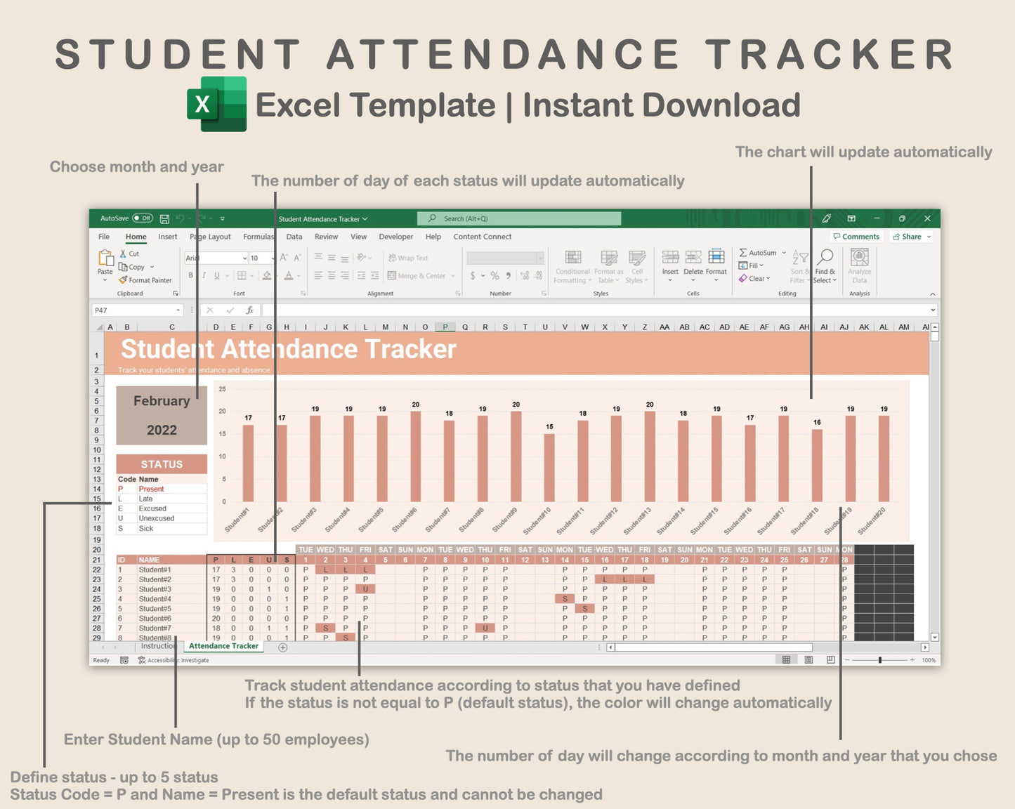 Excel - Student Attendance Tracker - Neutral