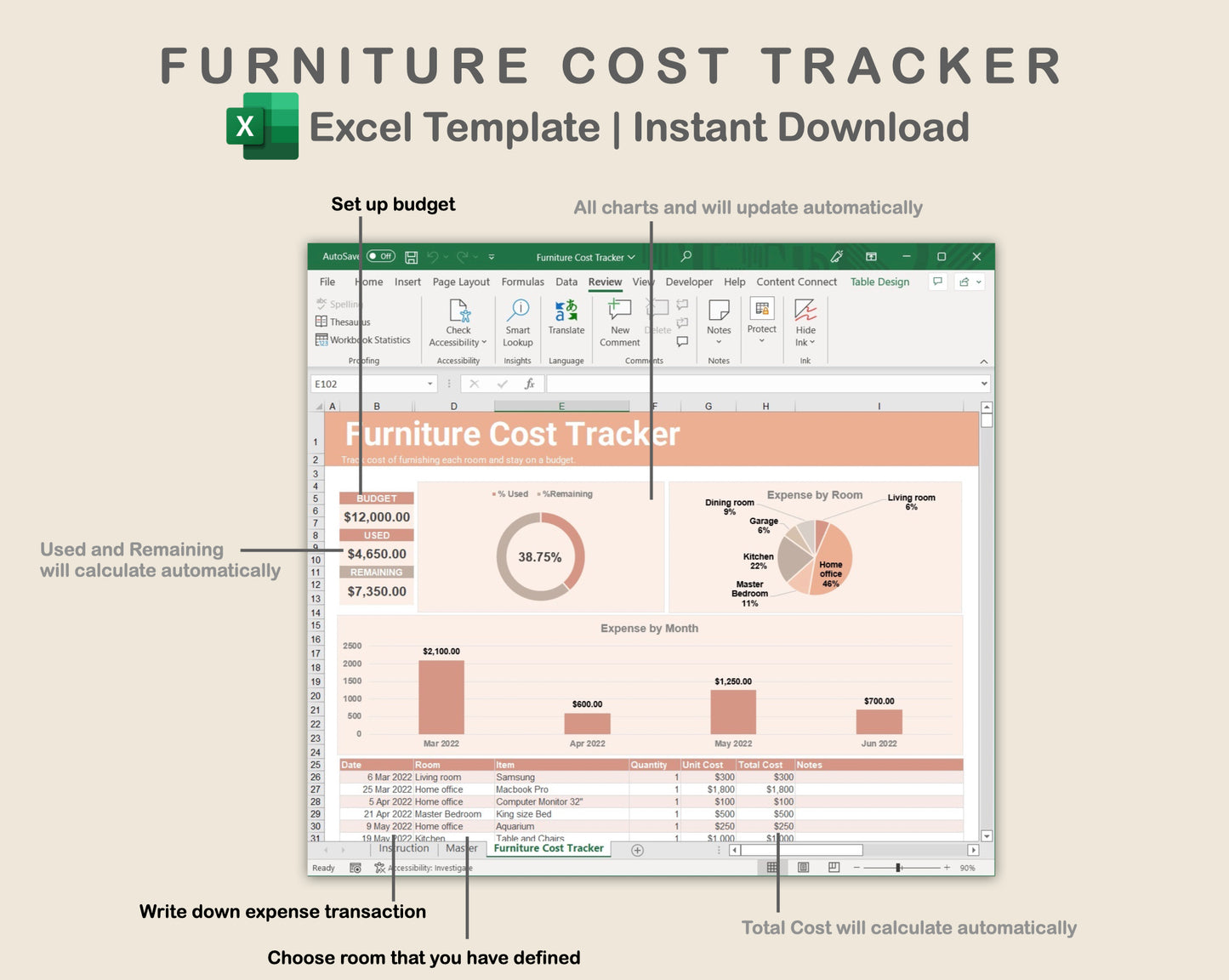 Excel - Furniture Cost Tracker - Neutral