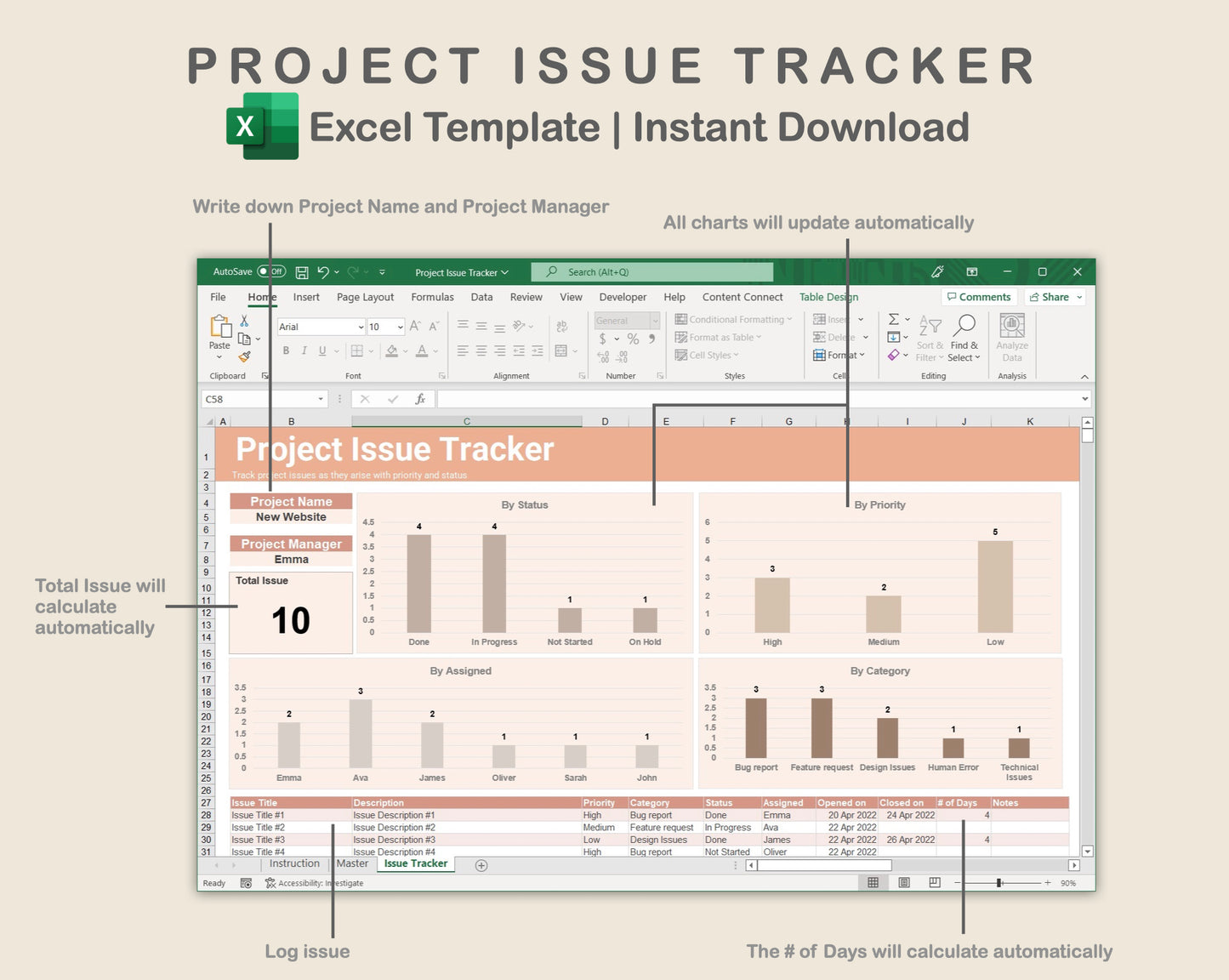 Excel - Project Issue Tracker - Neutral