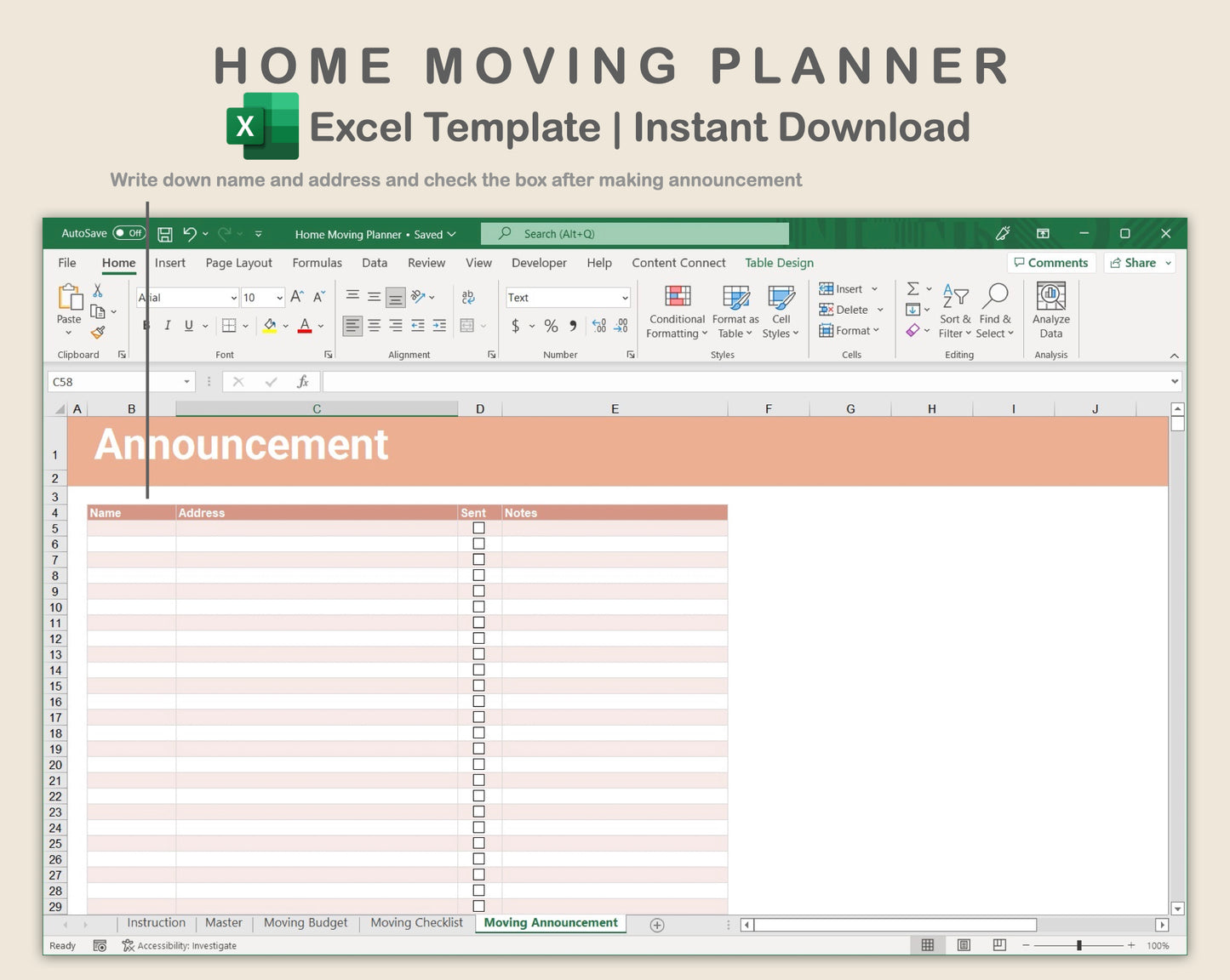 Excel - Home Moving Planner - Neutral