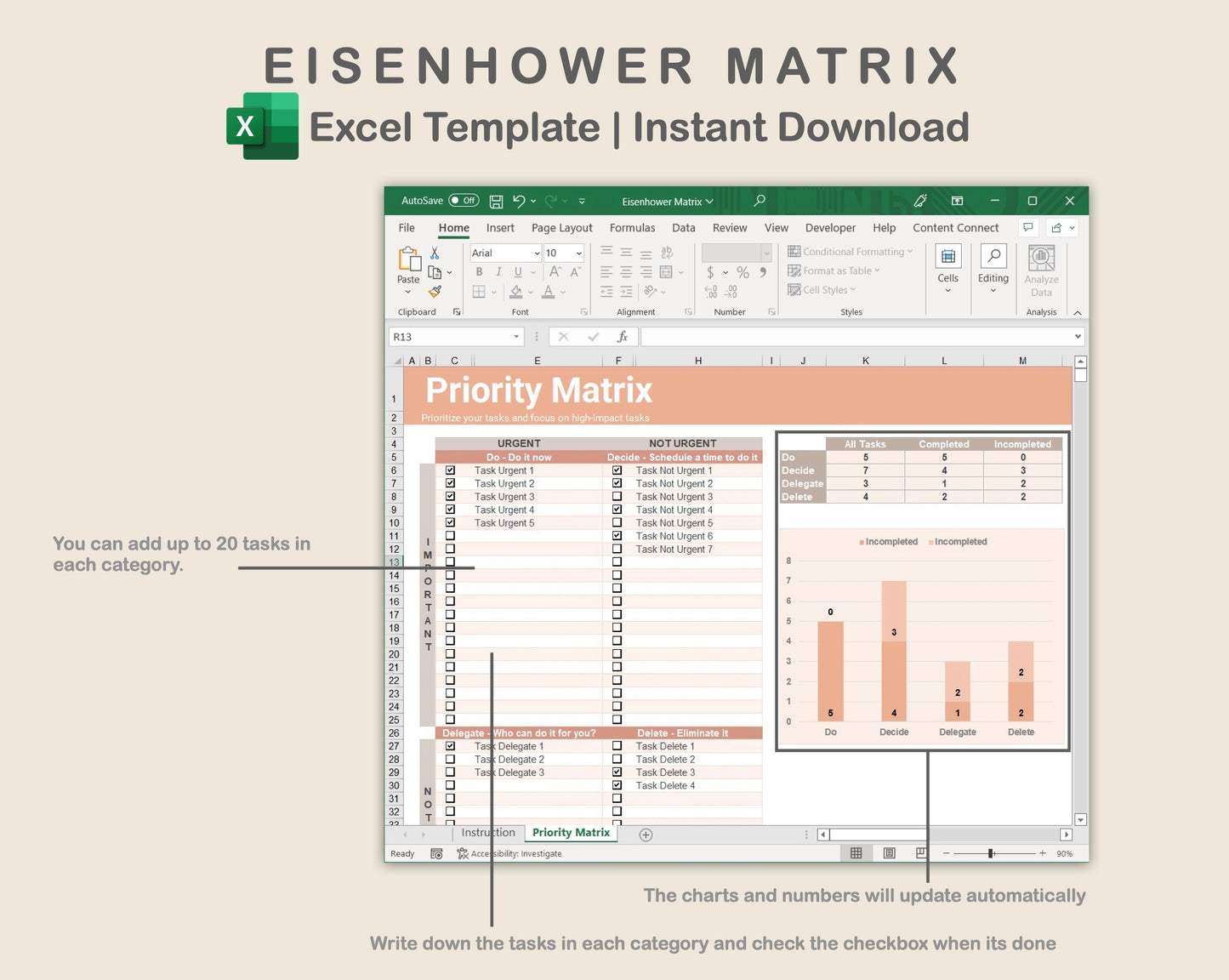 Excel - Eisenhower Matrix - Neutral