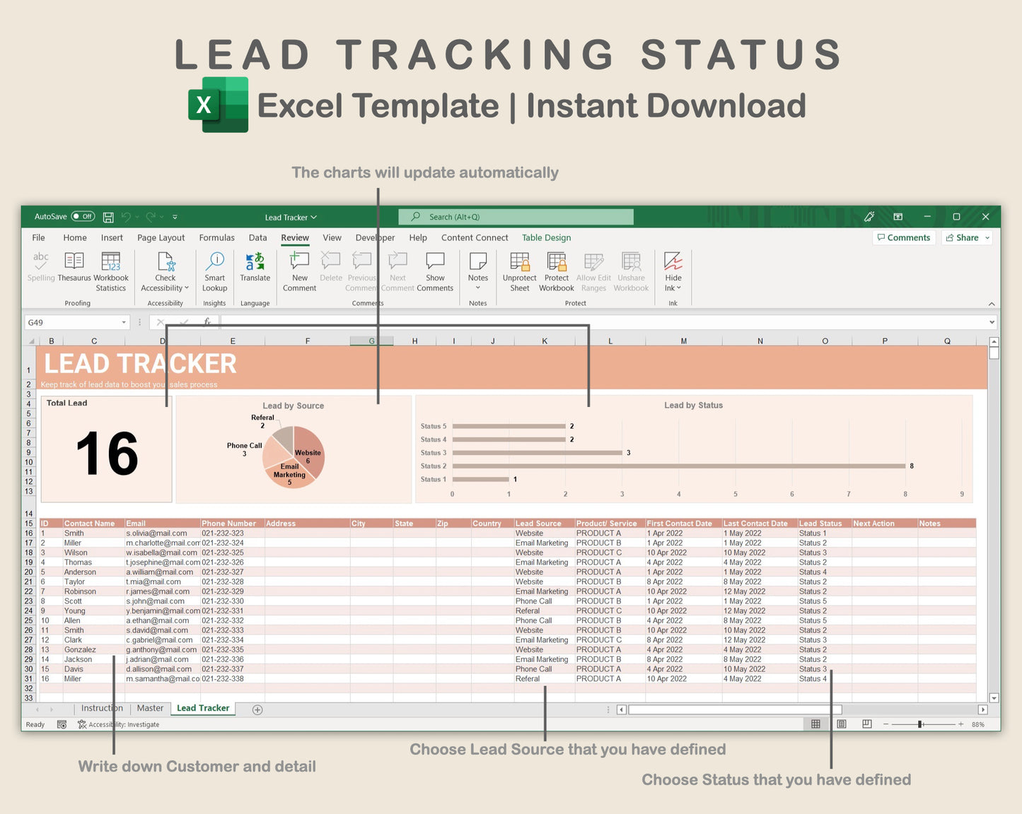 Excel - Lead Tracking Status - Neutral