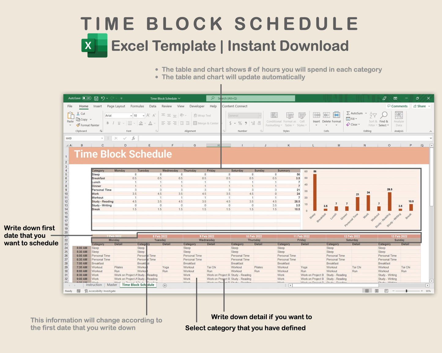 Excel - Time Block Schedule - Neutral