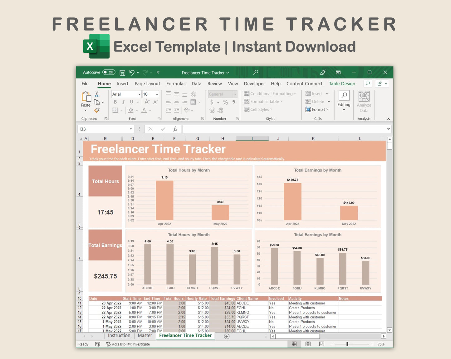 Excel - Freelancer Time Tracker - Neutral