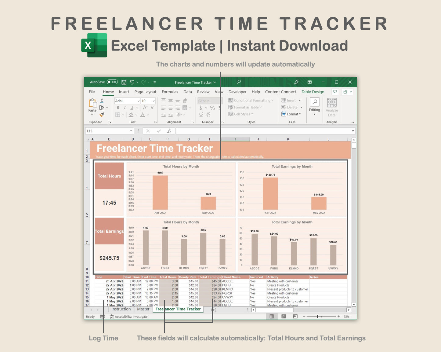 Excel - Freelancer Time Tracker - Neutral