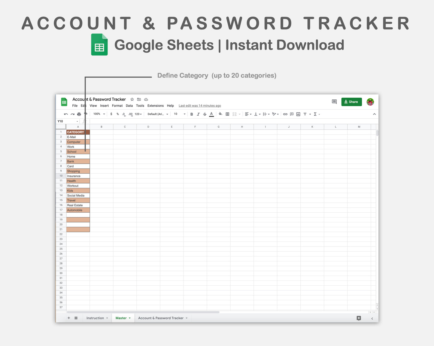 Google Sheets - Account & Password Tracker - Boho