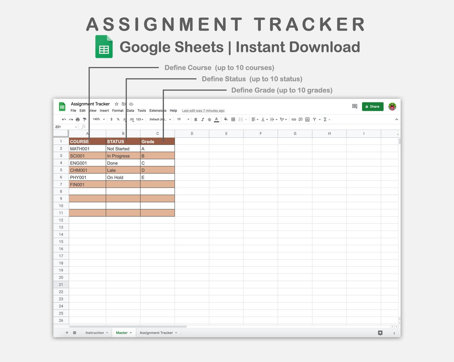 Google Sheets - Assignment Tracker - Boho