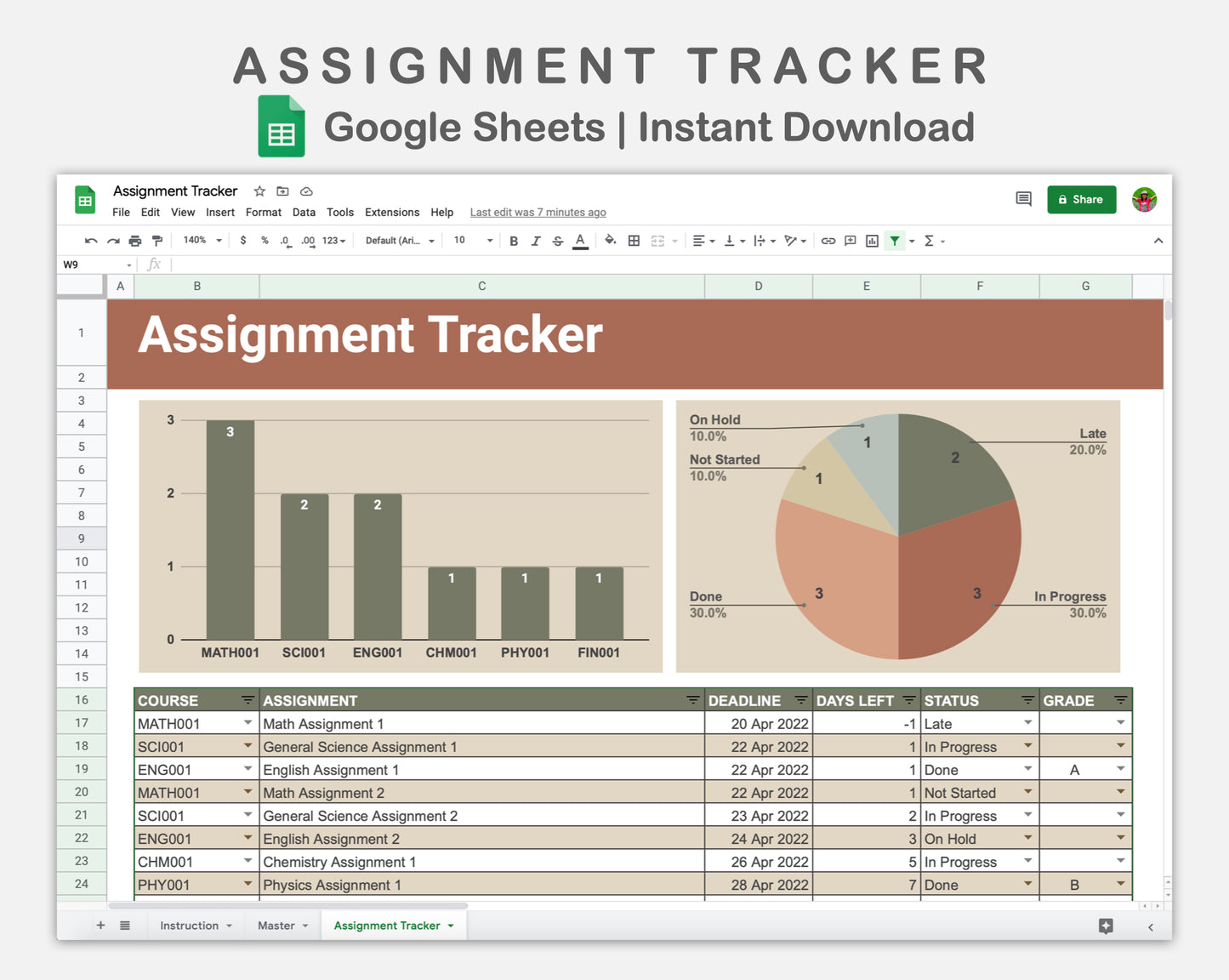 Google Sheets - Assignment Tracker - Earthy