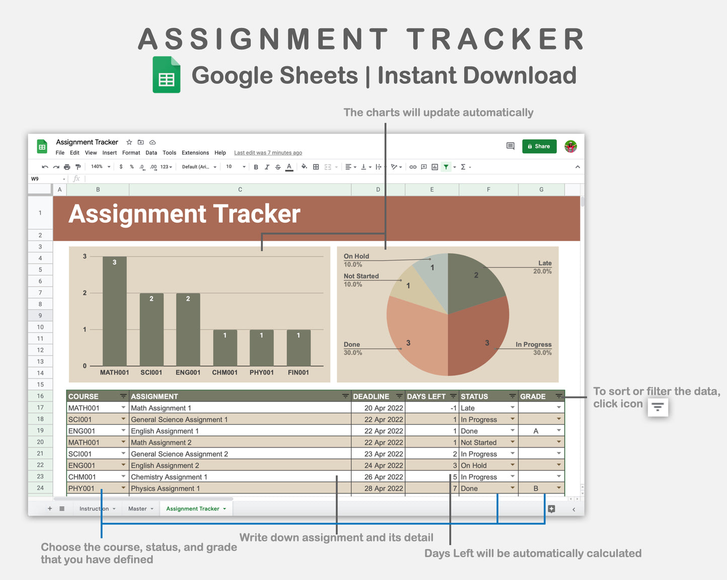Google Sheets - Assignment Tracker - Earthy