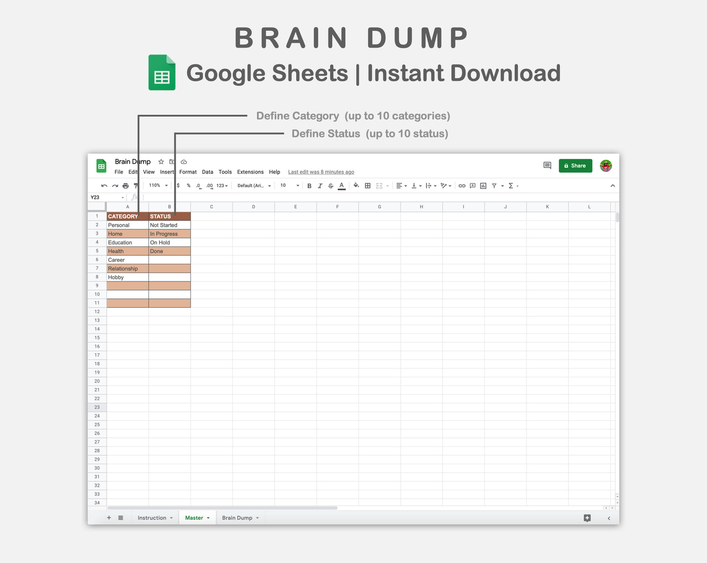 Google Sheets - Brain Dump - Boho