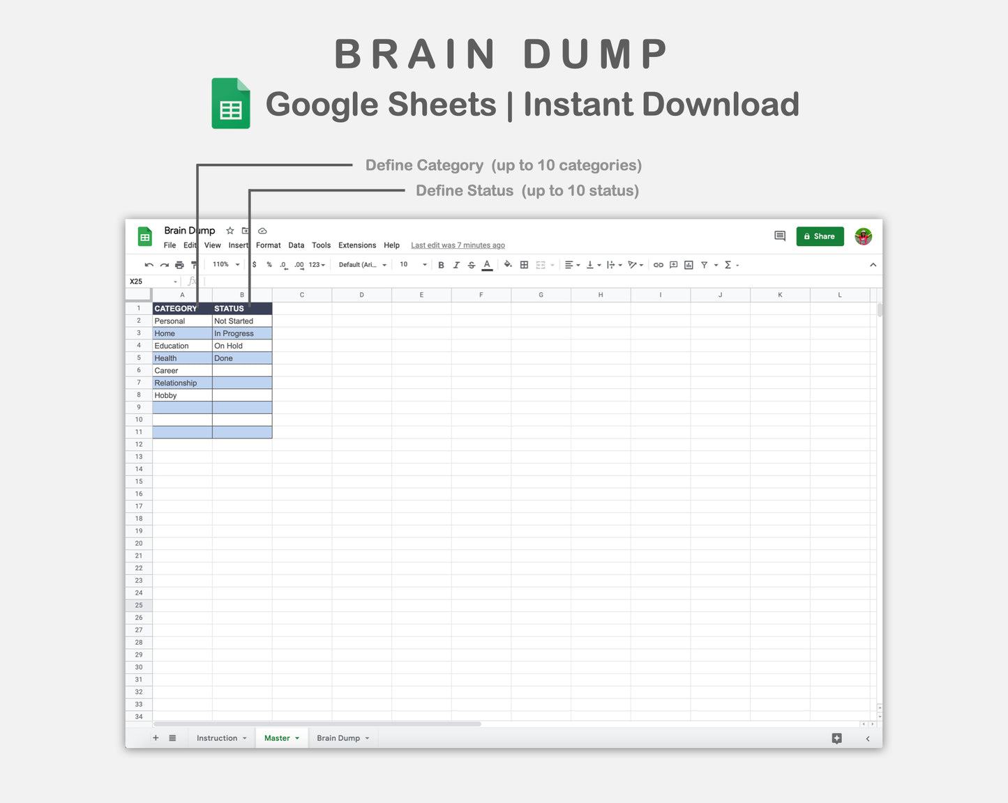 Google Sheets - Brain Dump - Sweet