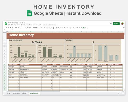 Google Sheets - Home Inventory - Earthy