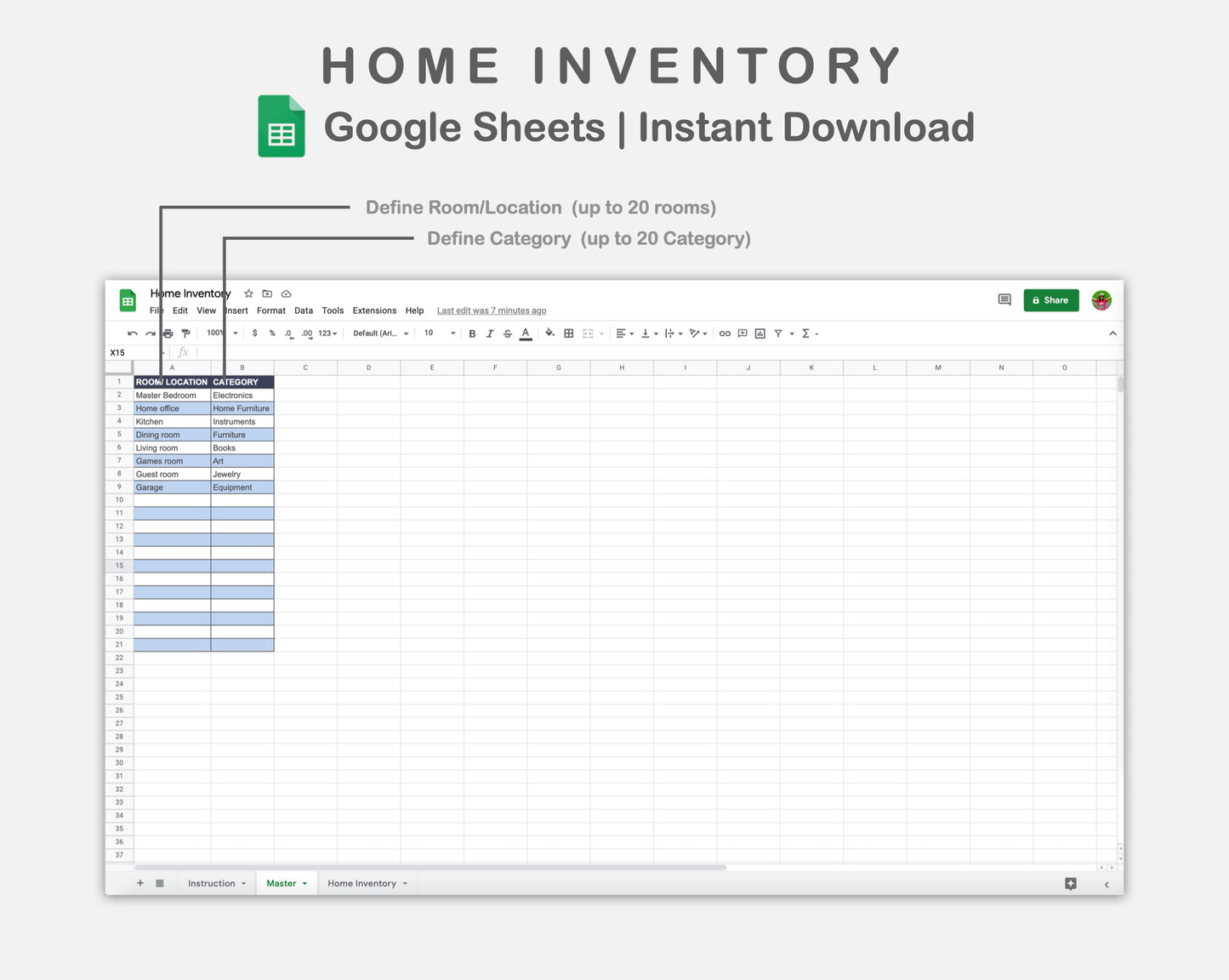 Google Sheets - Home Inventory - Sweet
