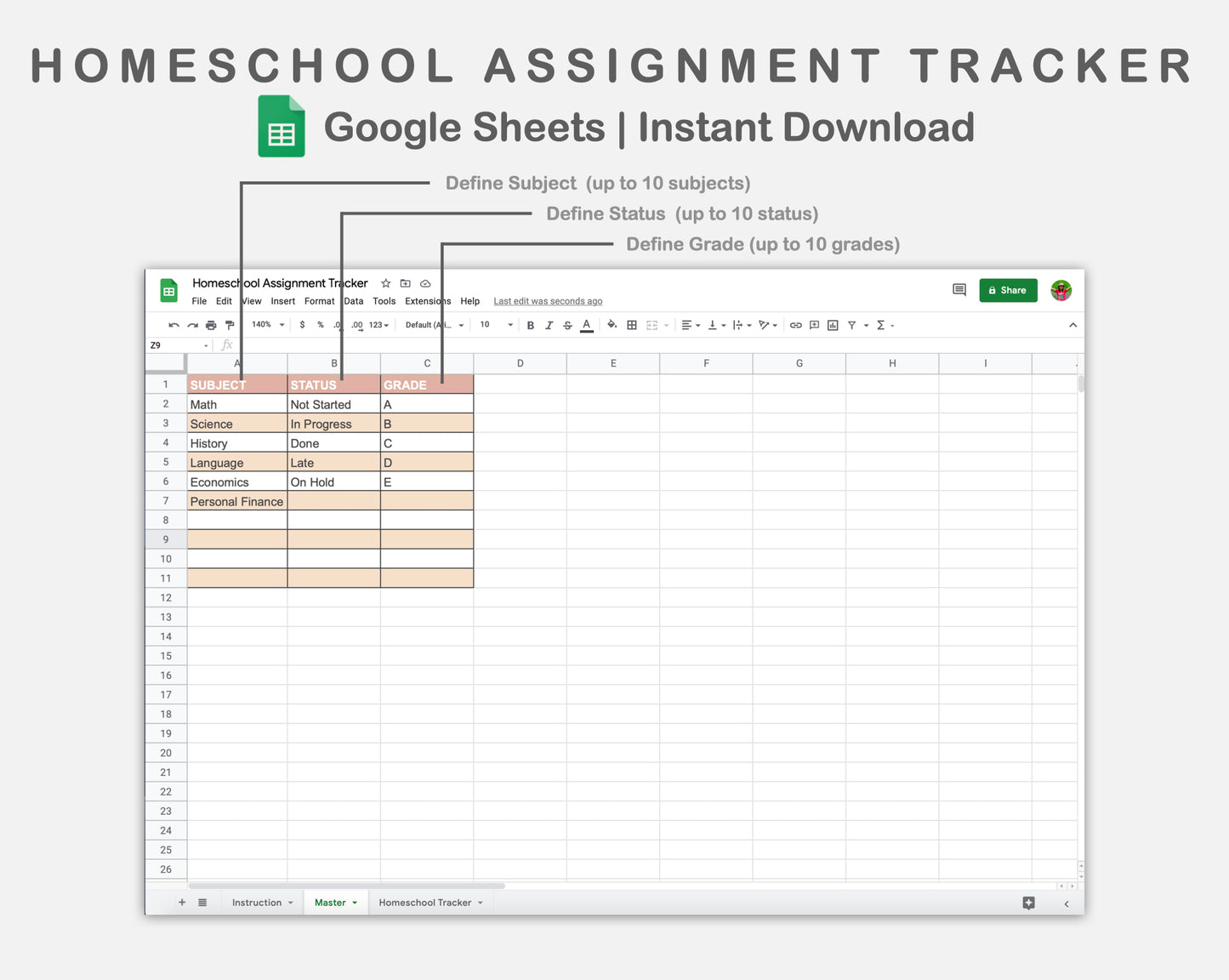 Google Sheets - Homeschool Assignment Tracker - Sweet