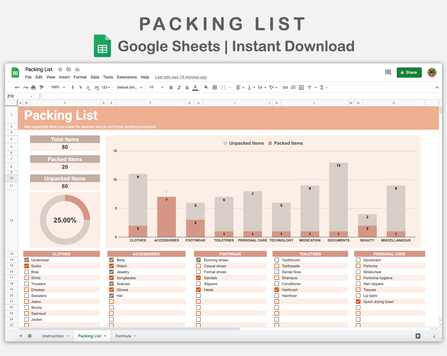 Google Sheets - Packing list - Neutral