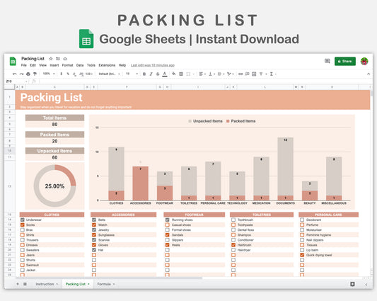 Google Sheets - Packing list - Neutral