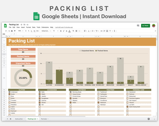 Google Sheets - Packing list - Boho
