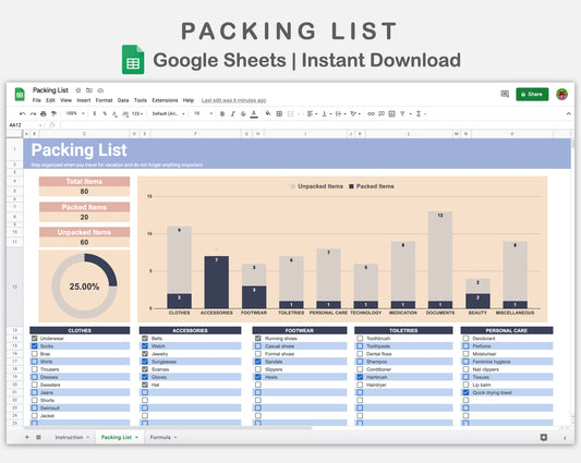 Google Sheets - Packing list - Sweet