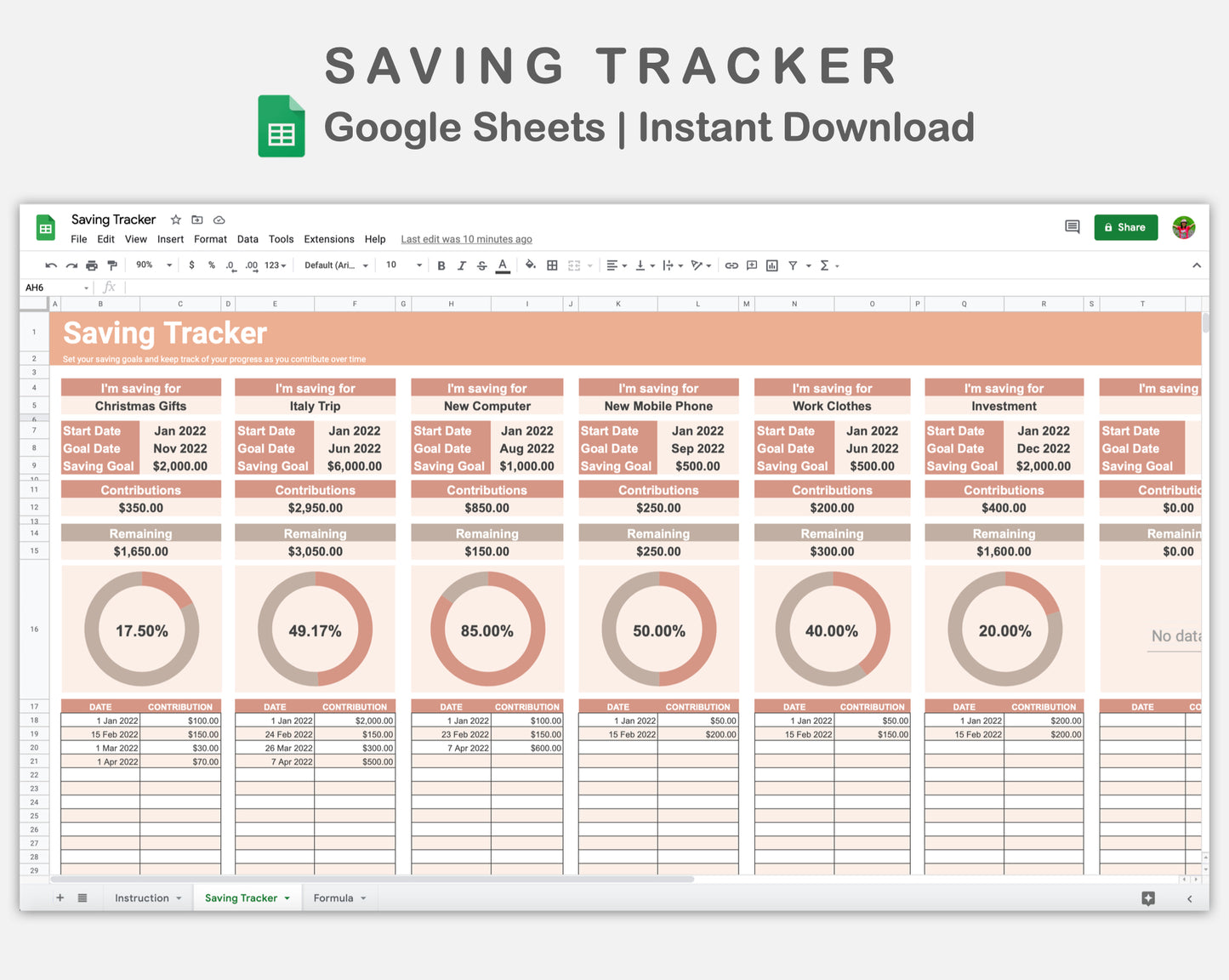 Google Sheets - Savings Tracker - Neutral