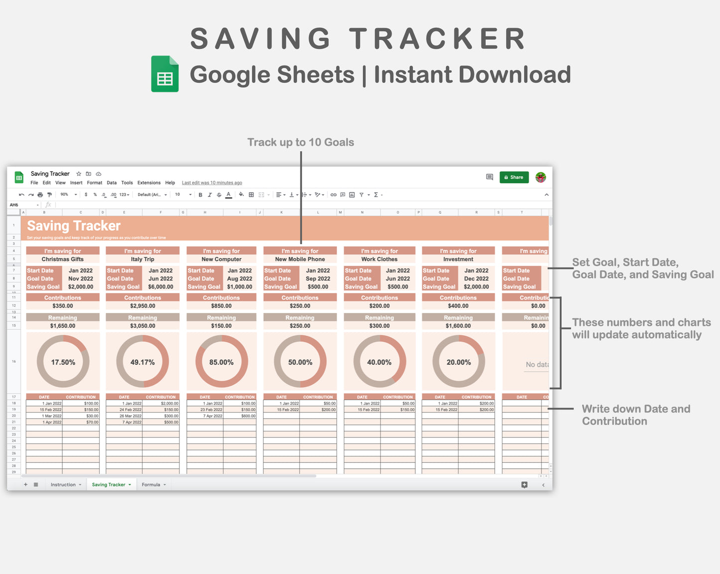 Google Sheets - Savings Tracker - Neutral
