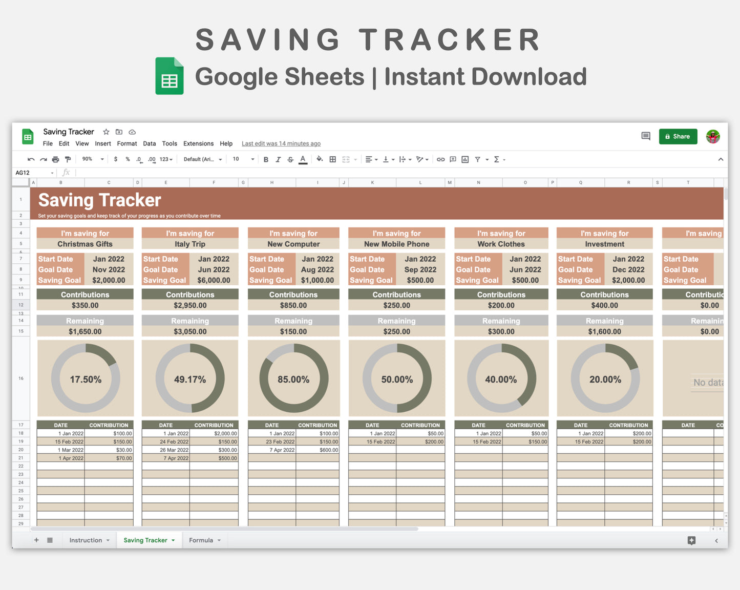 Google Sheets - Savings Tracker - Earthy
