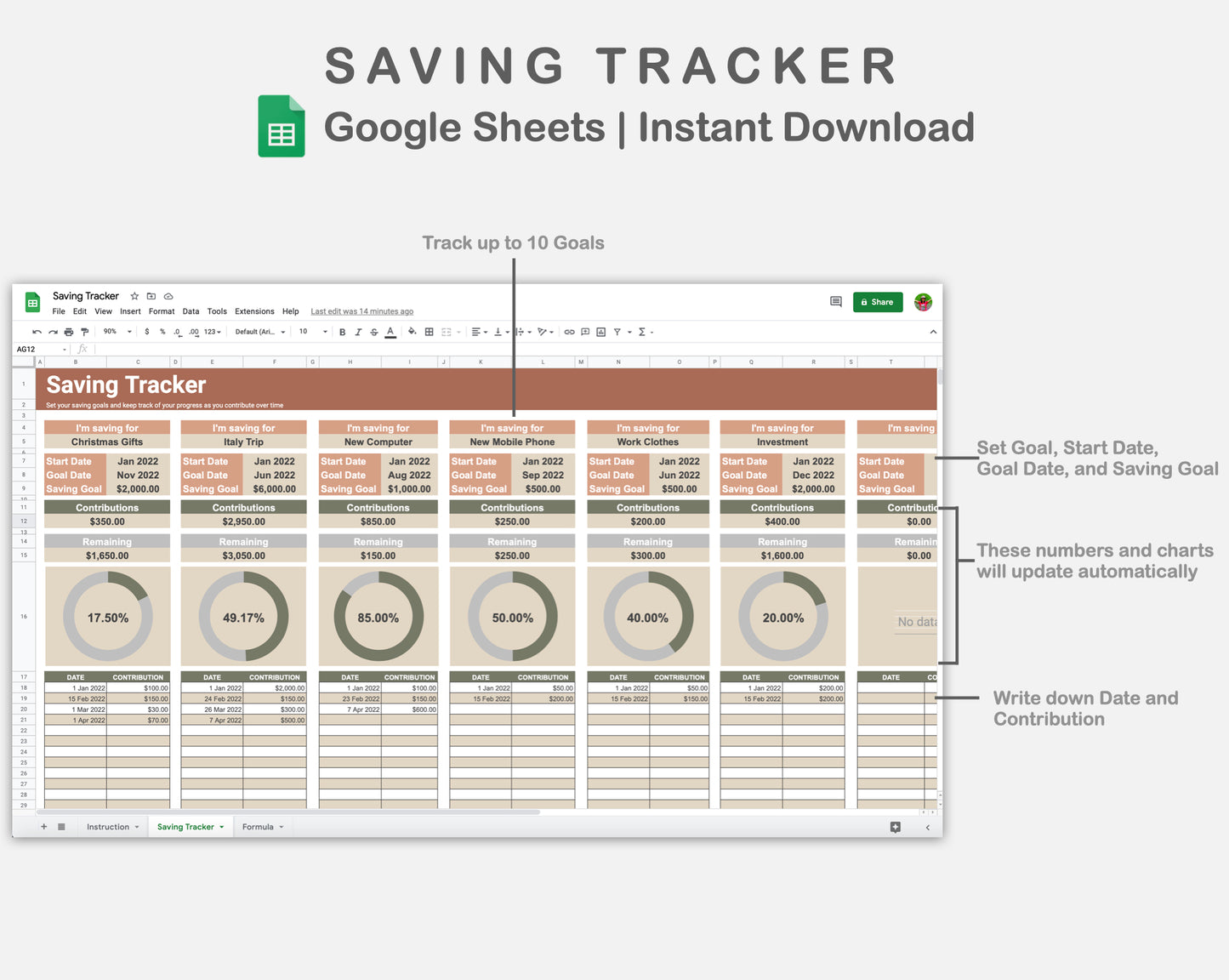 Google Sheets - Savings Tracker - Earthy