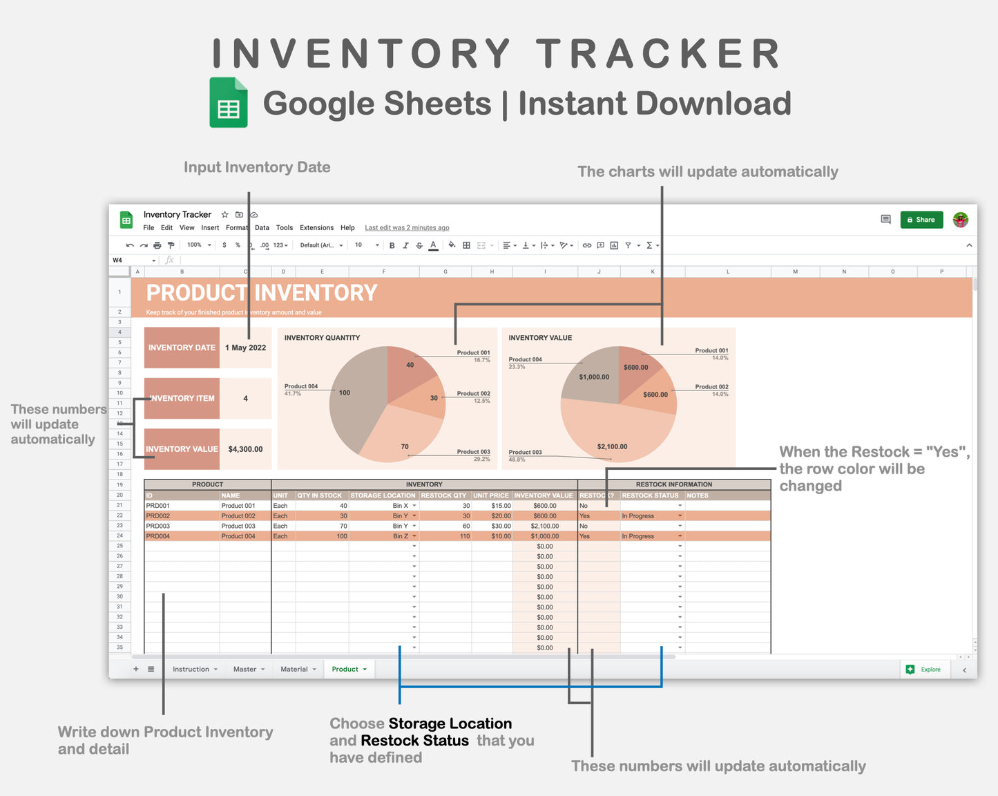 Google Sheets - Inventory Tracker - Neutral