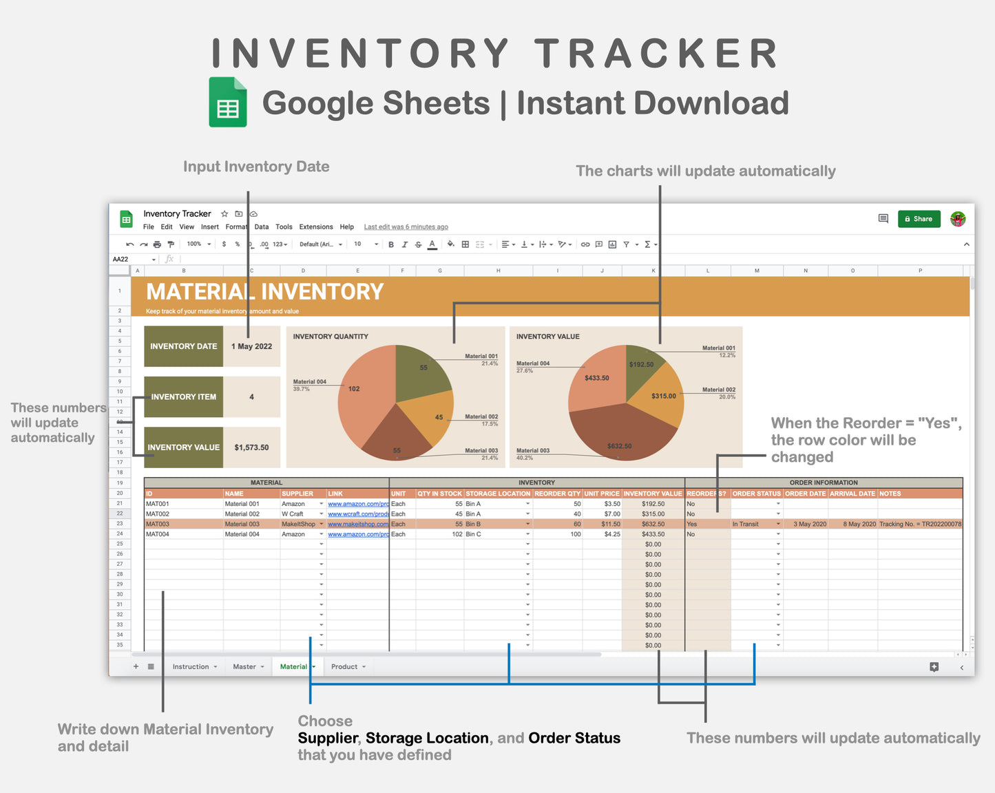 Google Sheets - Inventory Tracker - Boho
