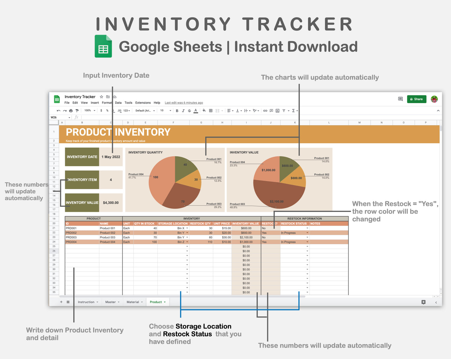 Google Sheets - Inventory Tracker - Boho