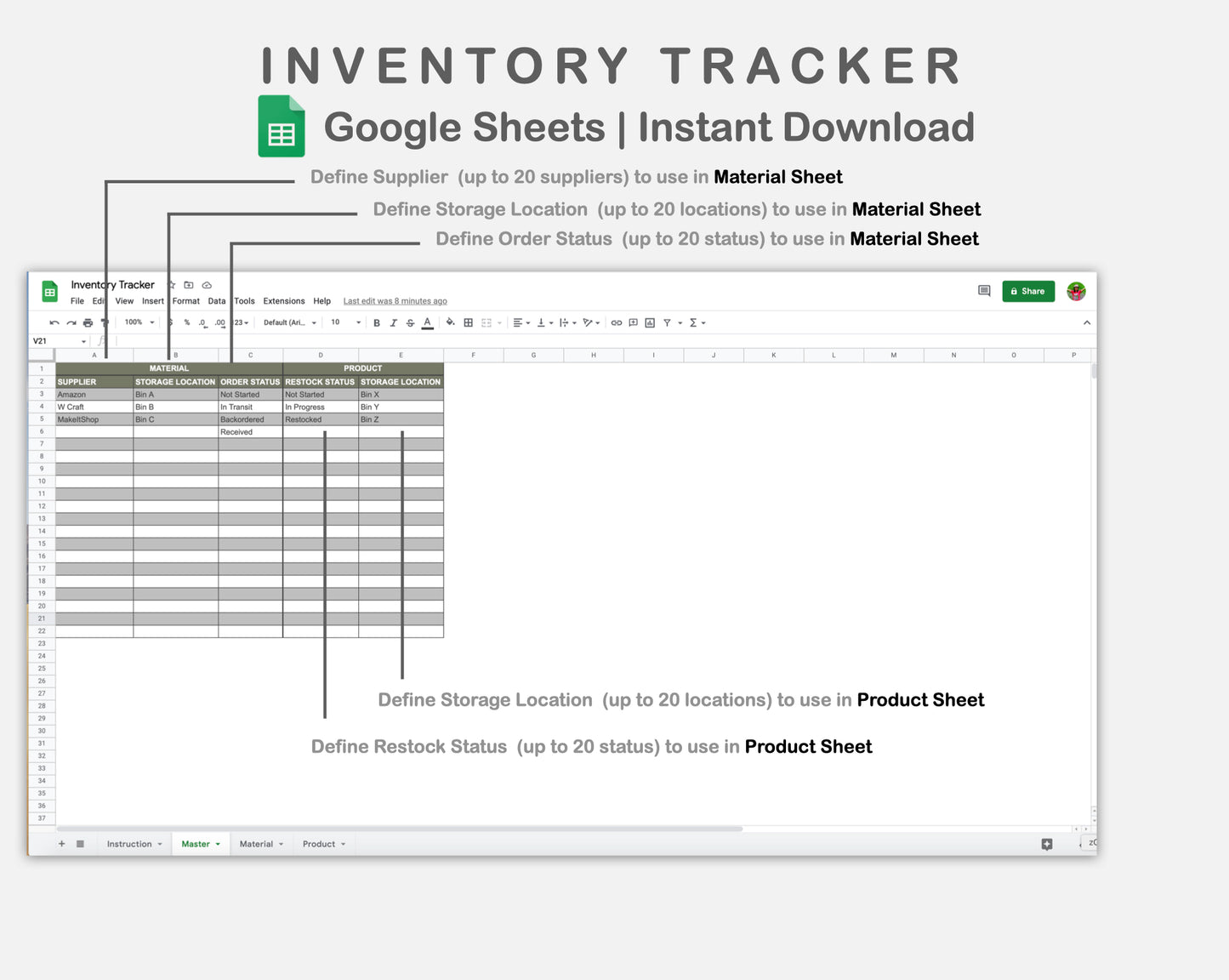 Google Sheets - Inventory Tracker - Earthy
