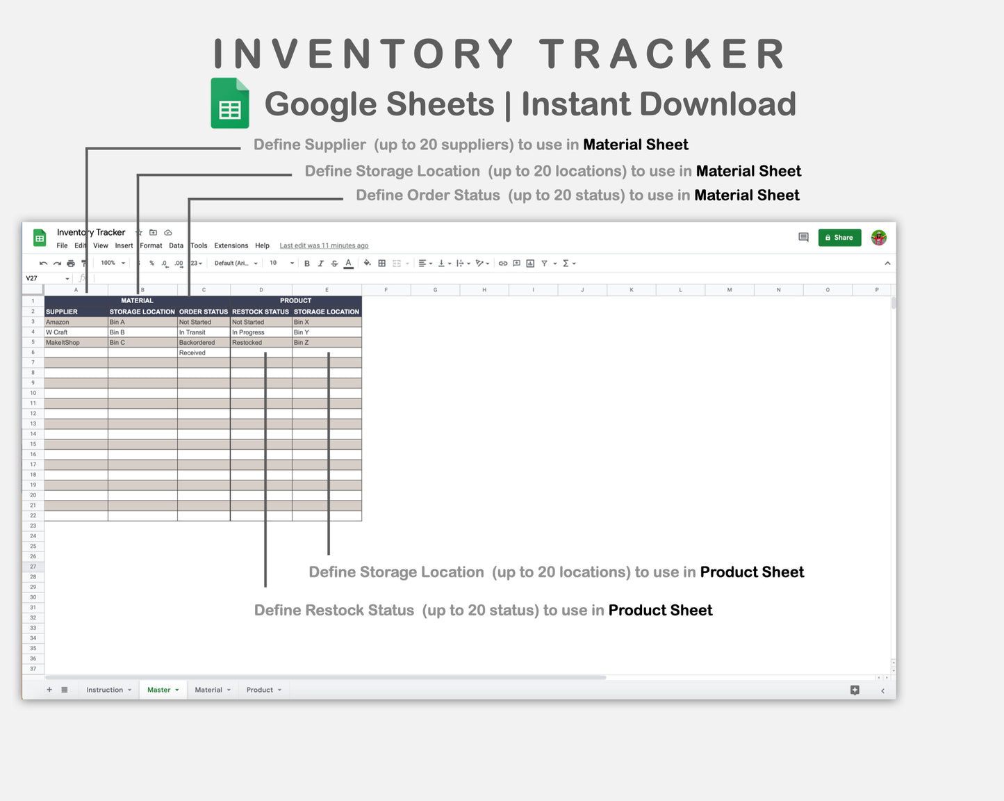 Google Sheets - Inventory Tracker - Sweet