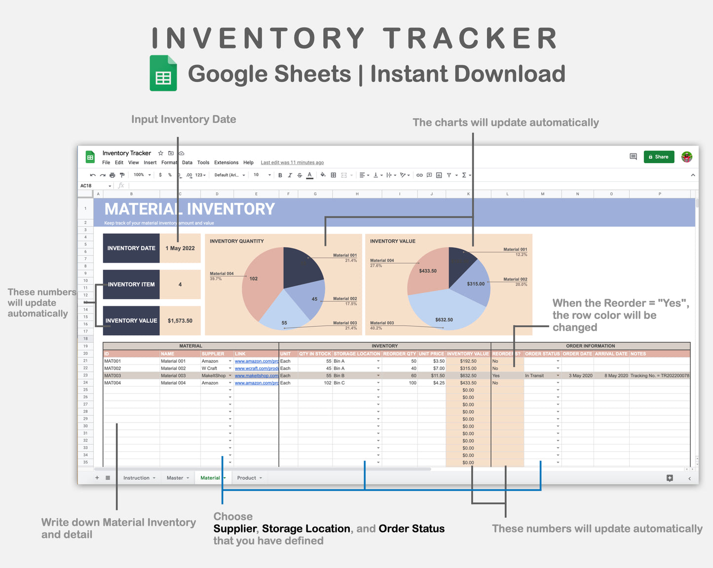 Google Sheets - Inventory Tracker - Sweet