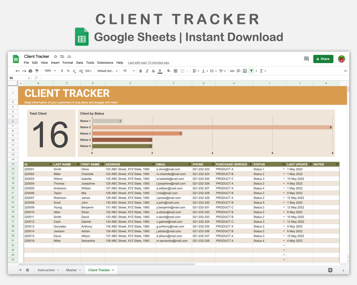 Google Sheets - Client Tracker - Boho