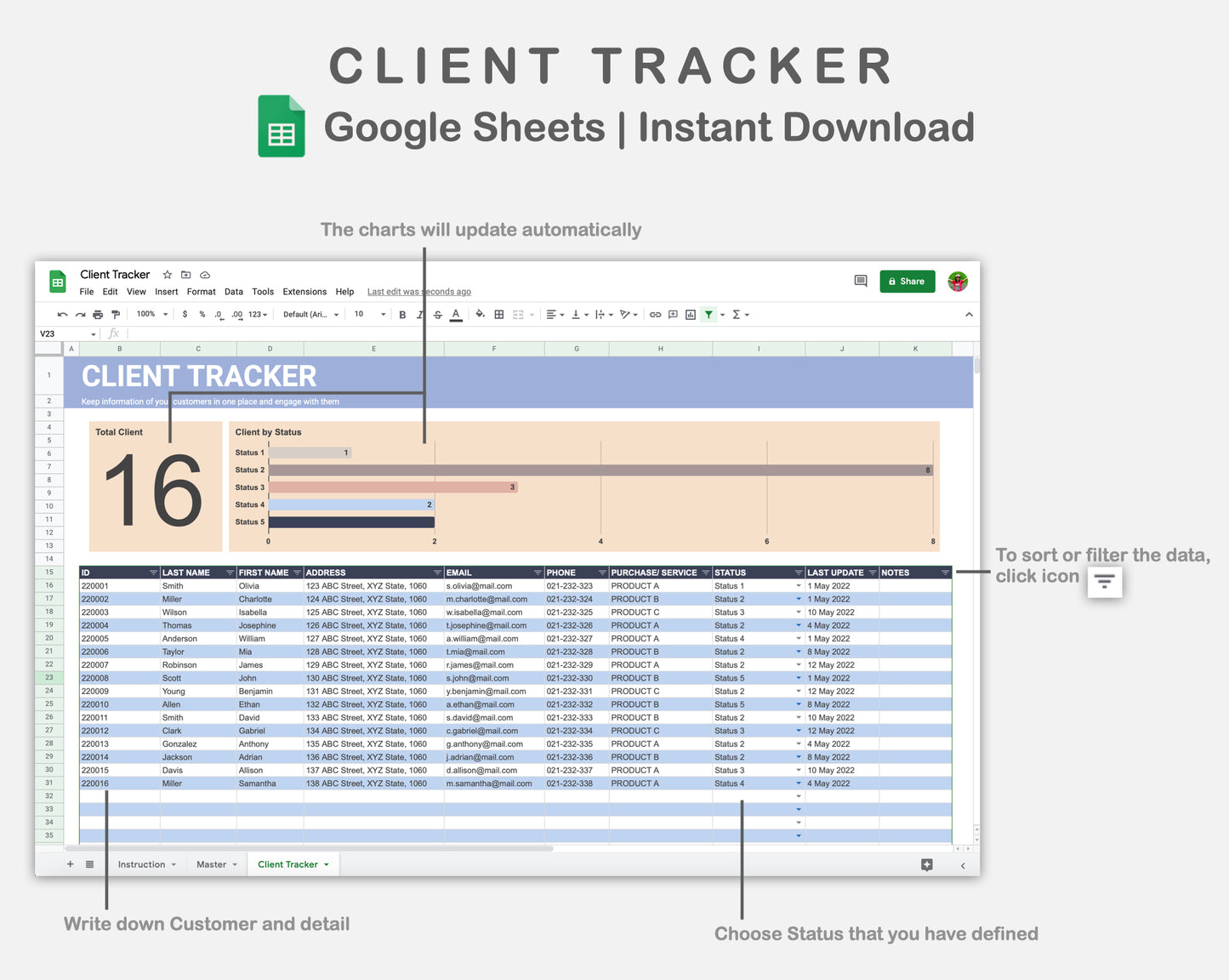 Google Sheets - Client Tracker - Sweet