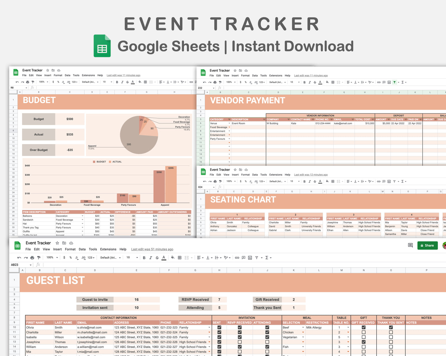 Google Sheets - Event Planner - Neutral