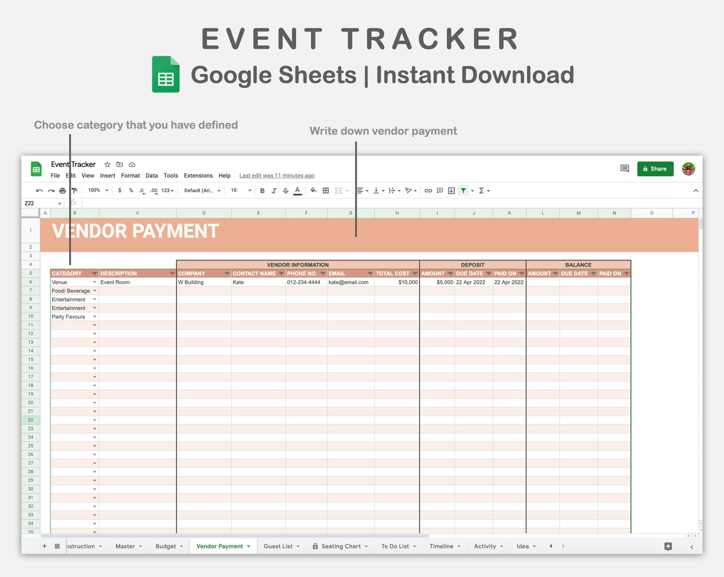 Google Sheets - Event Planner - Neutral