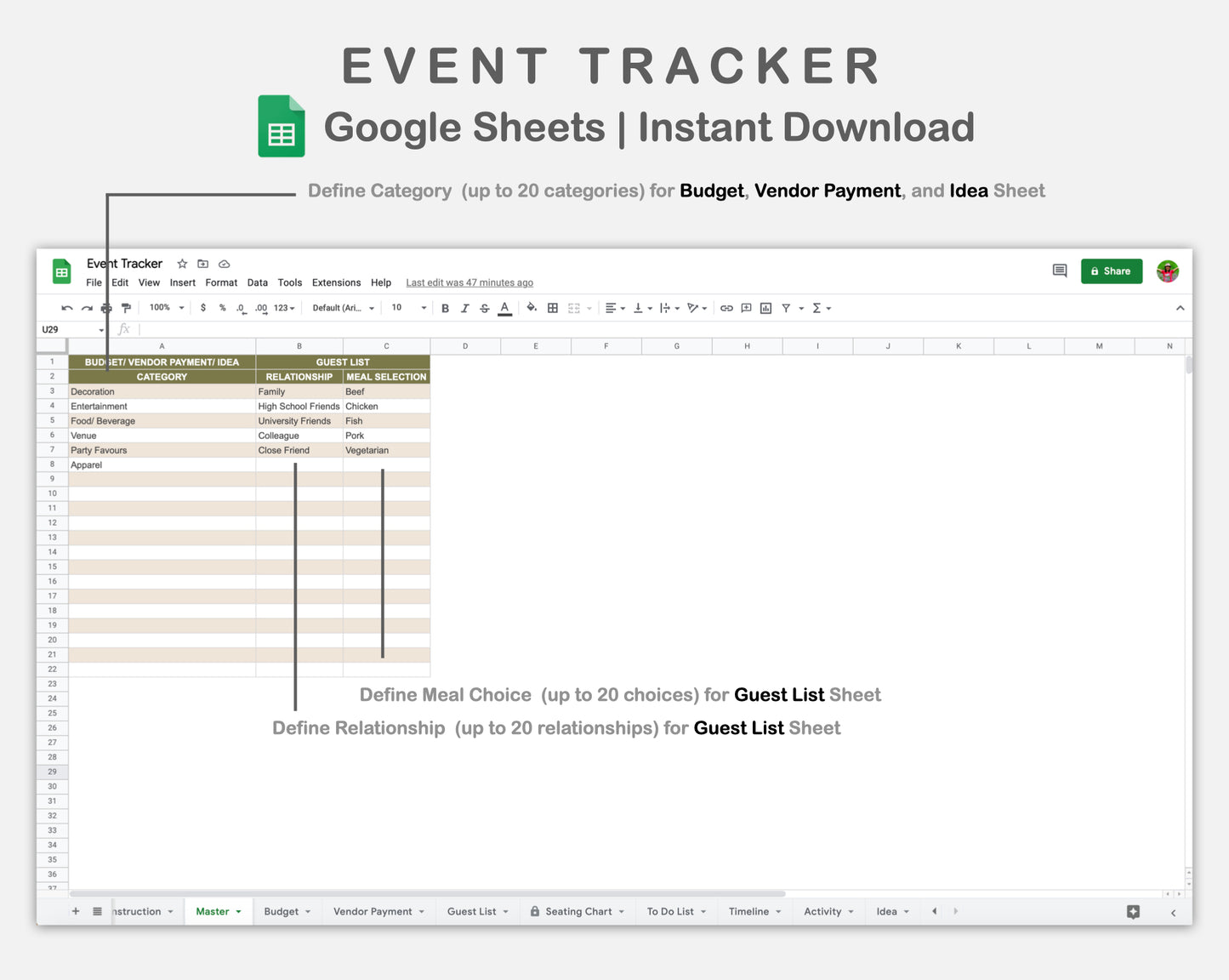 Google Sheets - Event Planner - Boho