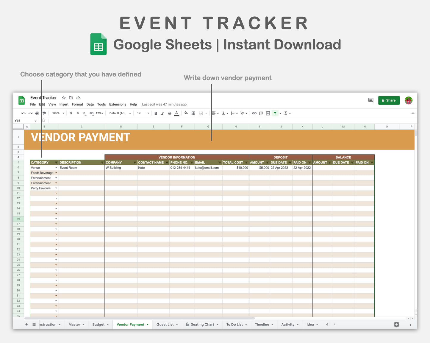 Google Sheets - Event Planner - Boho
