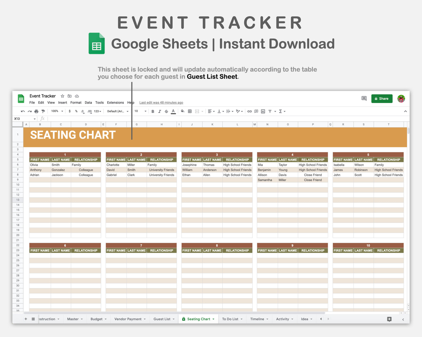 Google Sheets - Event Planner - Boho