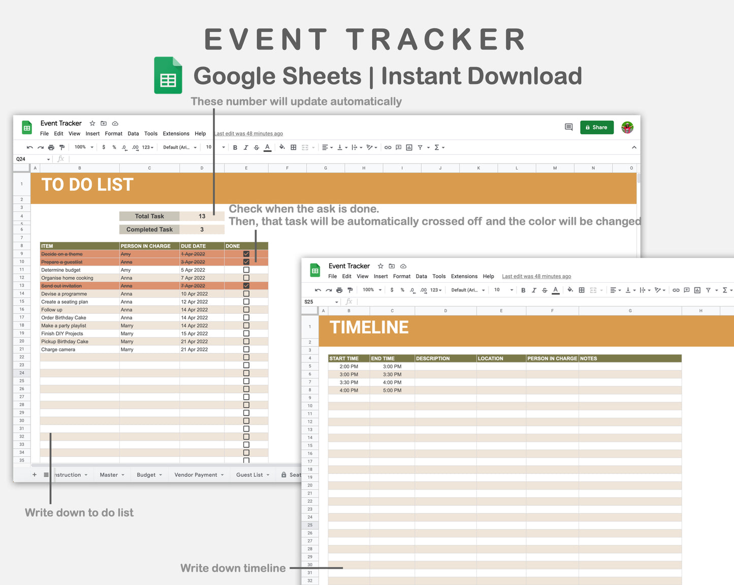 Google Sheets - Event Planner - Boho