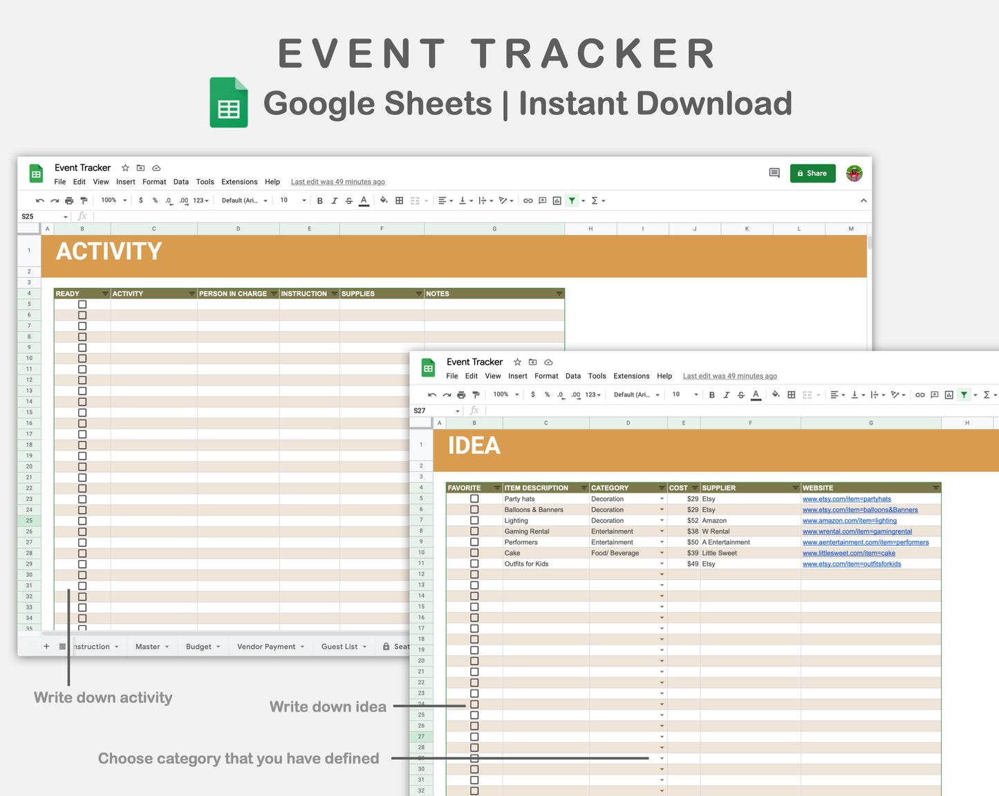 Google Sheets - Event Planner - Boho