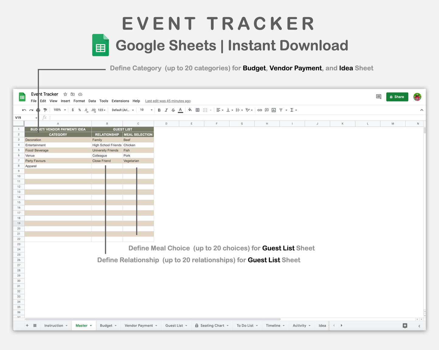 Google Sheets - Event Planner - Earthy
